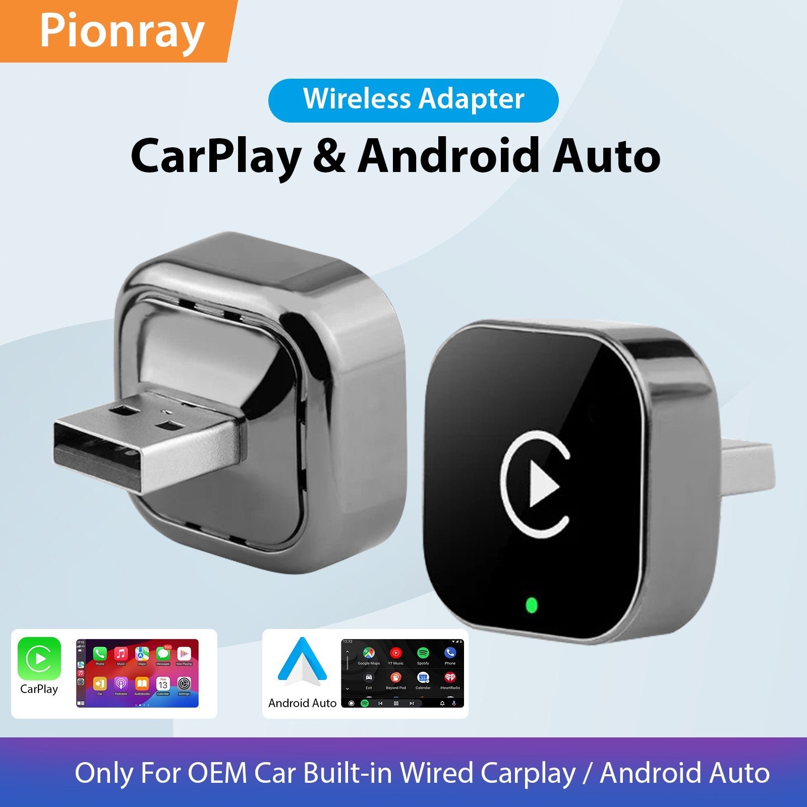 Pionray 2 in 1 Wireless CarPlay & Android Auto Adapter