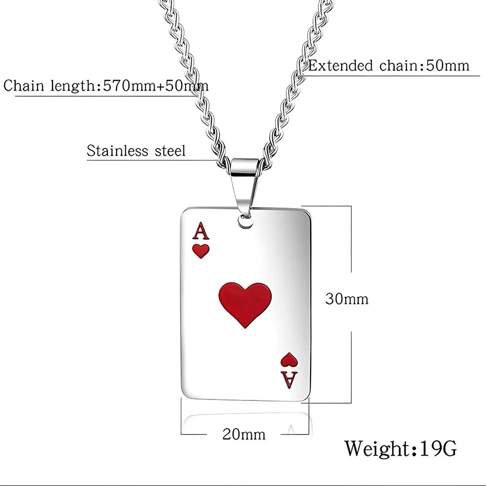 Hip Hop Poker Card Necklace for Men – Stainless Steel Ace of Spades Pendant Chain, Street Style Playing Card Jewelry - Image 2