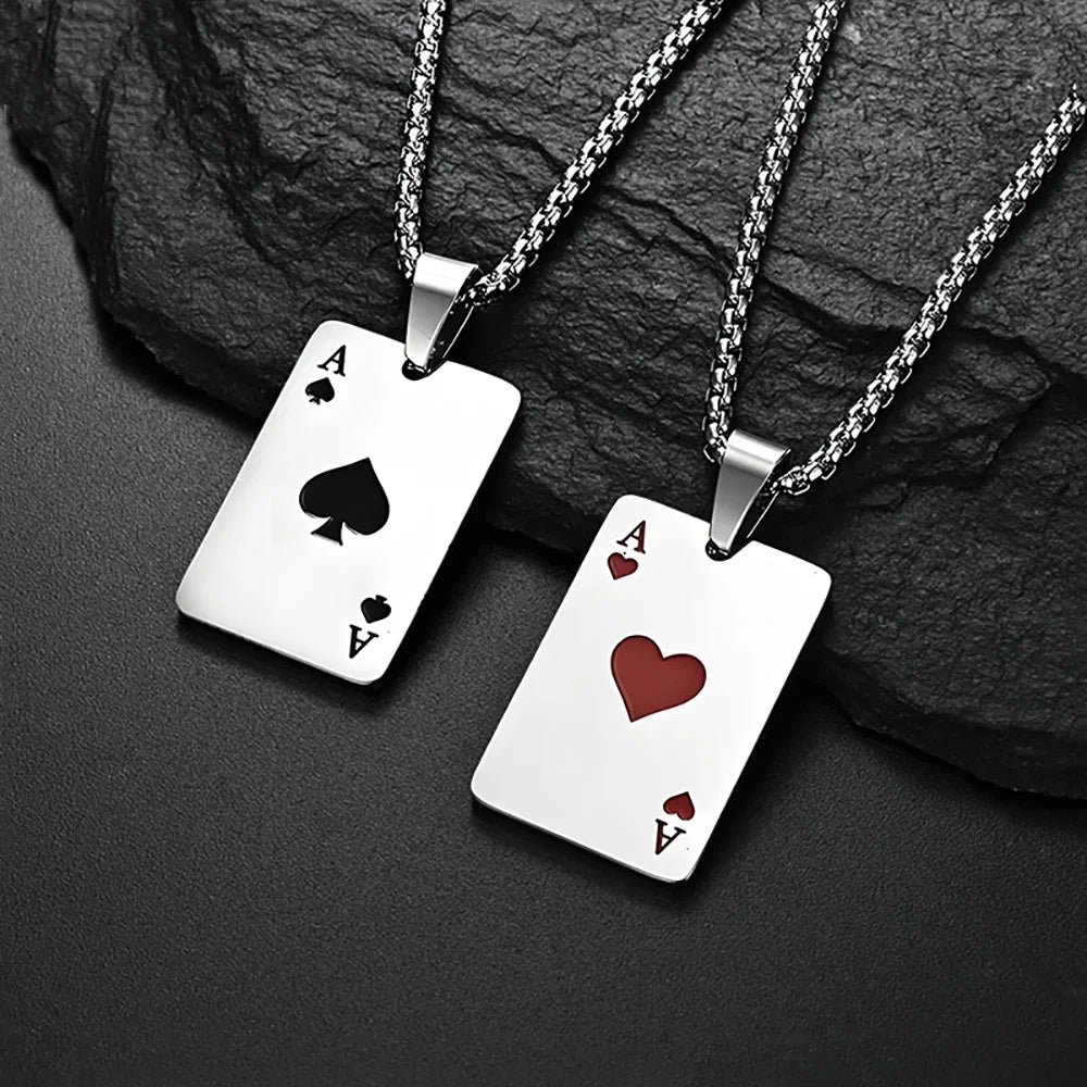 Hip Hop Poker Card Necklace for Men – Stainless Steel Ace of Spades Pendant Chain, Street Style Playing Card Jewelry - Image 6