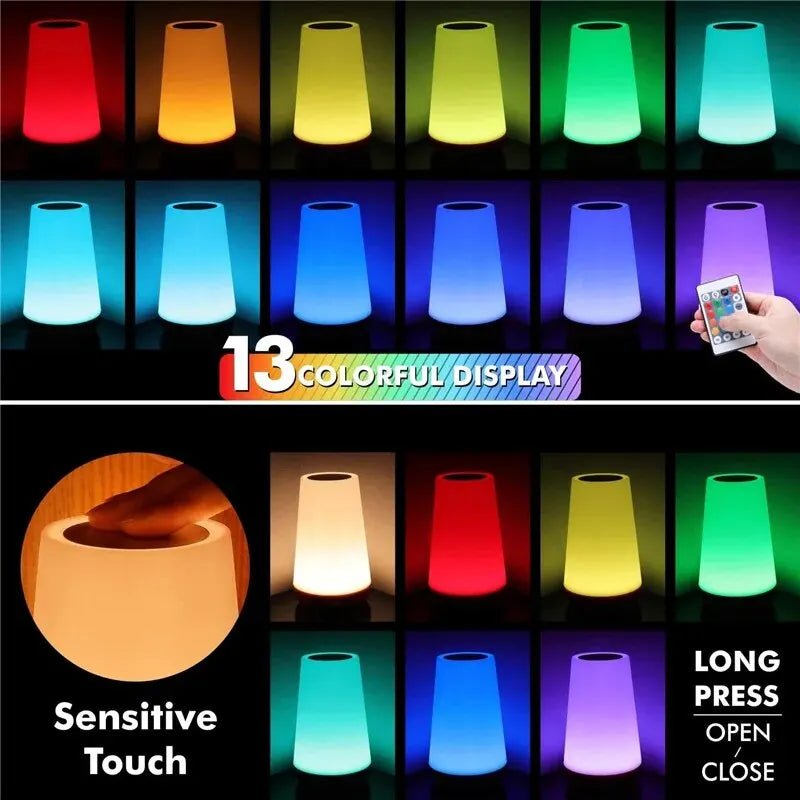 13-Color Changing Table Lamp – Touch Bedside Night Light with RGB Remote, Dimmable & USB Rechargeable for Bedroom or Room Décor - Image 3