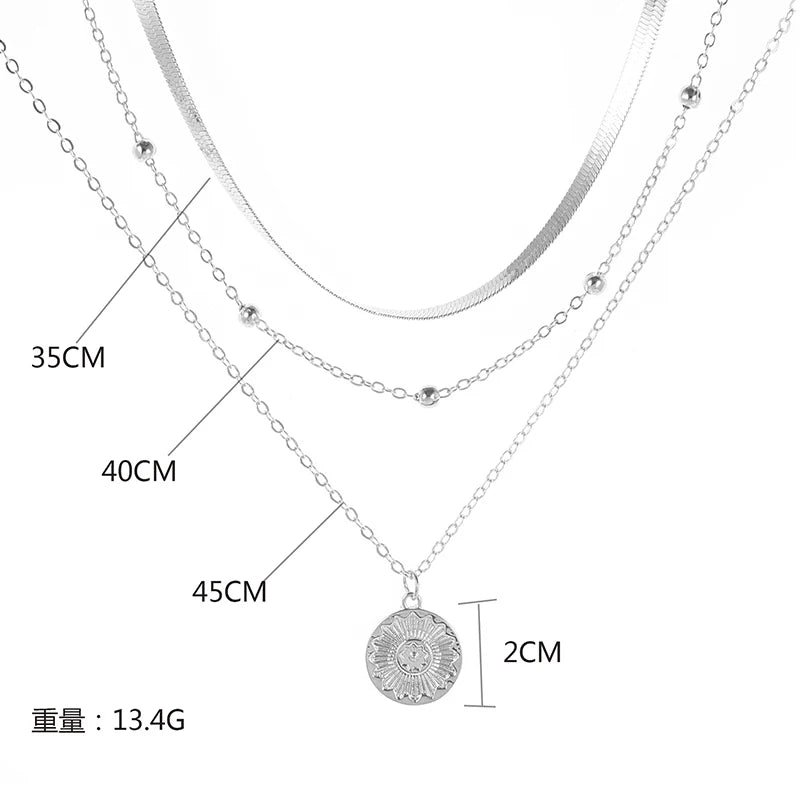 925 Sterling Silver Three-Layer Round Necklace Simple Snake Chain Charm Ball Chain Party Gift For Women's Exquisite Jewelry - Image 3