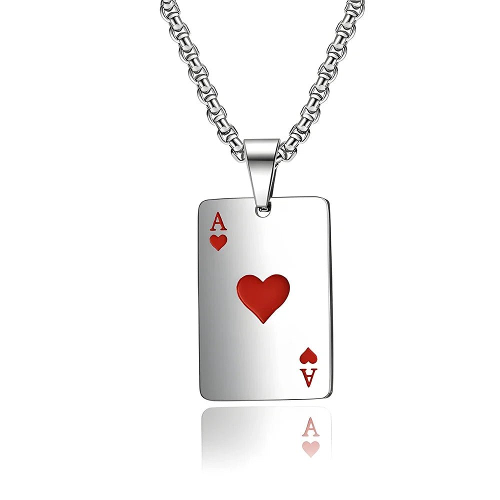 Hip Hop Poker Card Necklace for Men – Stainless Steel Ace of Spades Pendant Chain, Street Style Playing Card Jewelry - Image 9