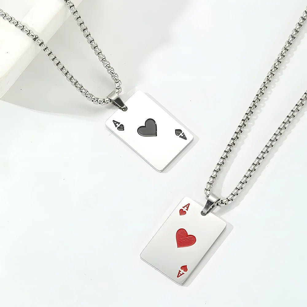 Hip Hop Poker Card Necklace for Men – Stainless Steel Ace of Spades Pendant Chain, Street Style Playing Card Jewelry - Image 3