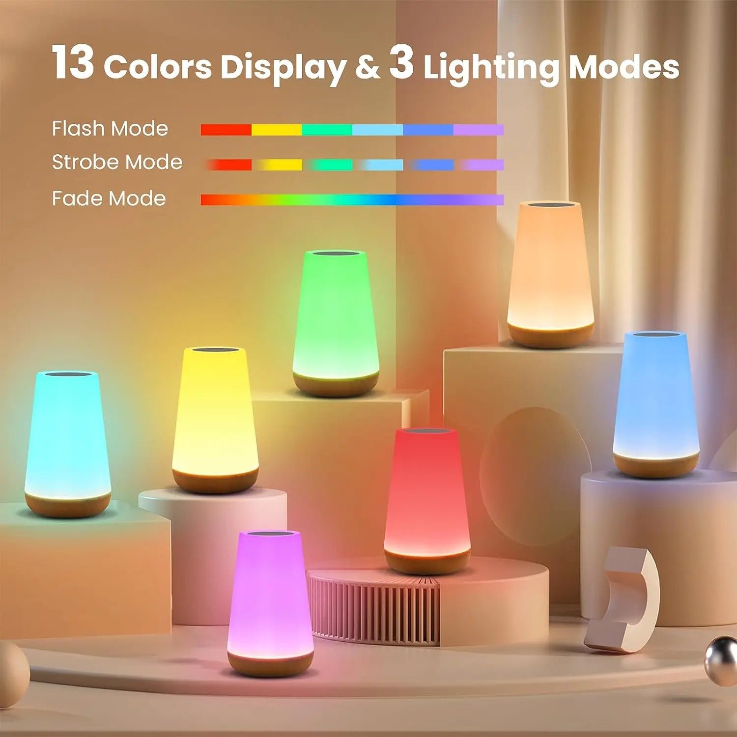 13-Color Changing Table Lamp – Touch Bedside Night Light with RGB Remote, Dimmable & USB Rechargeable for Bedroom or Room Décor - Image 2