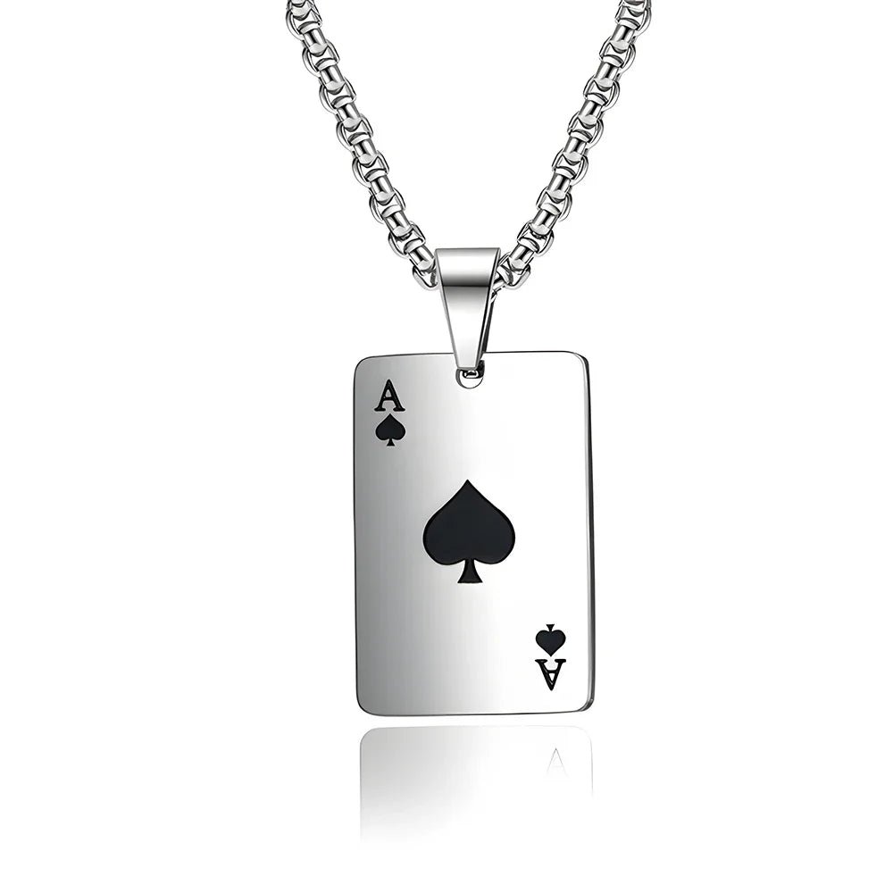 Hip Hop Poker Card Necklace for Men – Stainless Steel Ace of Spades Pendant Chain, Street Style Playing Card Jewelry - Image 8